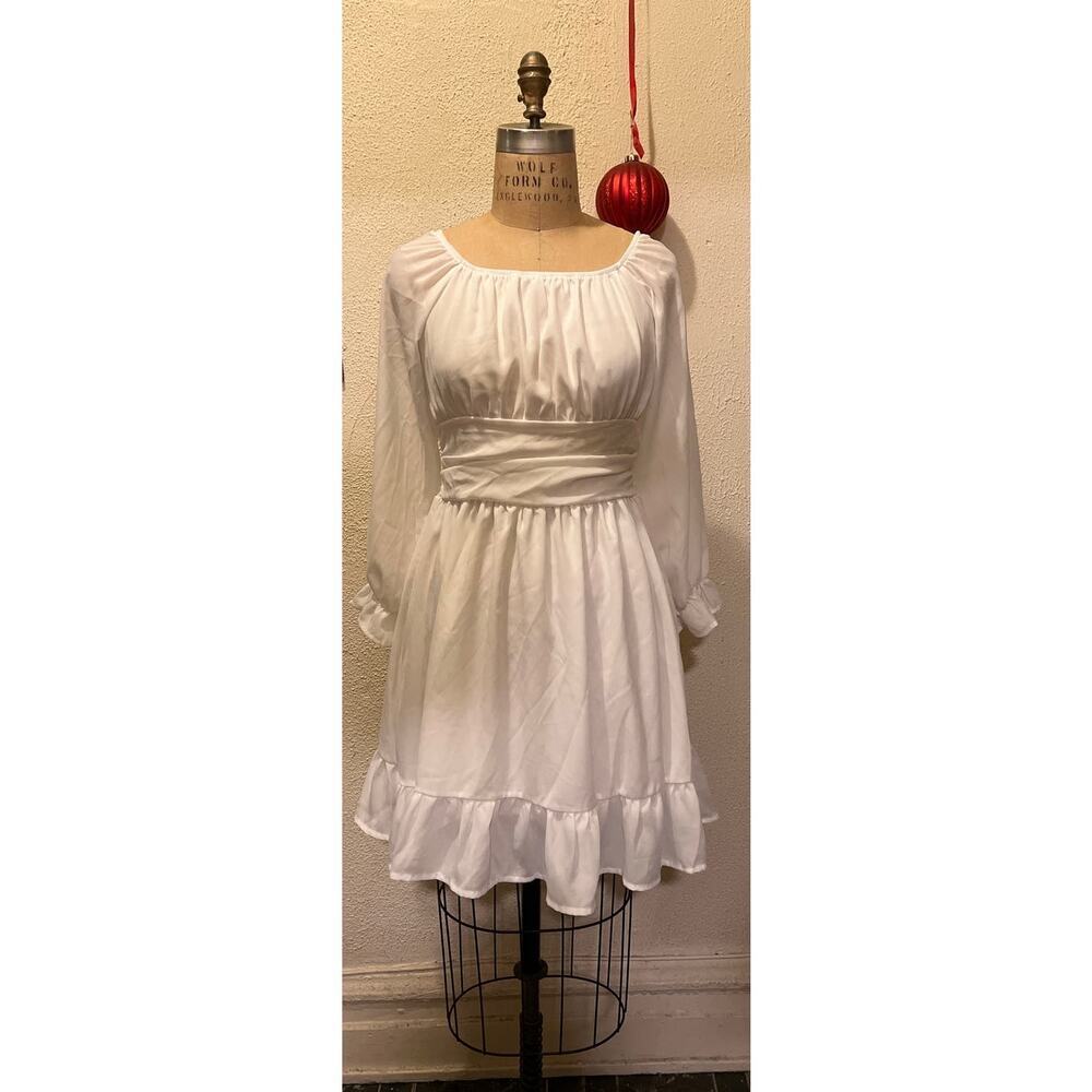 Zaful Square Neck Off the Shoulder Lantern Sleeve Tie Back Dress NWT Size 6 - Picture 3 of 14